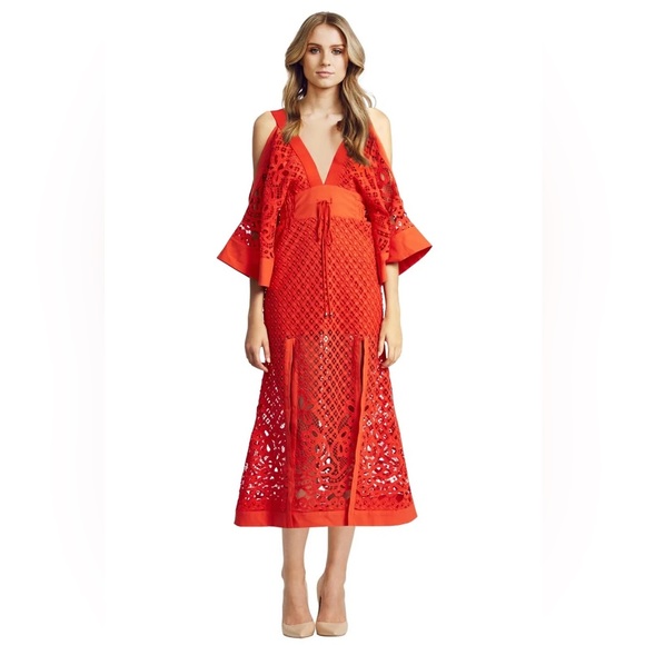 ALICE MCCALL Break Love Red Lace Cold Shoulder Midi Dress - Picture 5 of 16